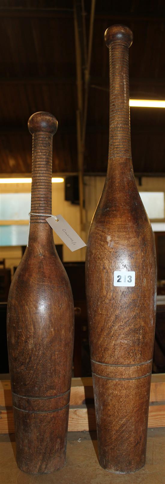 2 large wooden skittles